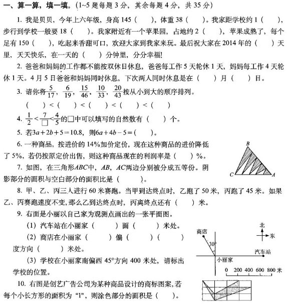 小学六年级数学易错题汇总及重点知识归纳资料整理