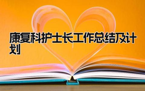 康复科护士长工作总结及计划 精选13篇